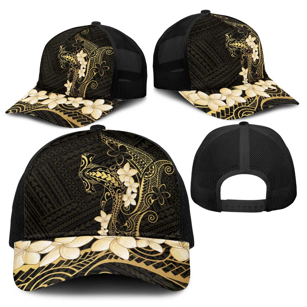 Black and Gold Hawaii Baseball Net Cap Hammerhead Shark Tattoo Curve Polynesian - Polynesian Pride