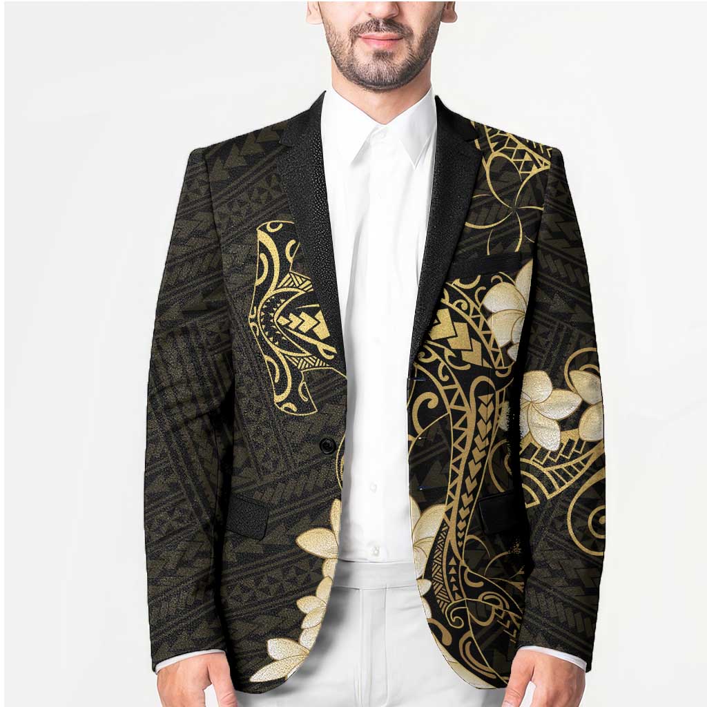 Black and Gold Hawaii Blazer Hammerhead Shark Tattoo Curve Polynesian - Polynesian Pride