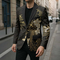Black and Gold Hawaii Blazer Hammerhead Shark Tattoo Curve Polynesian - Polynesian Pride