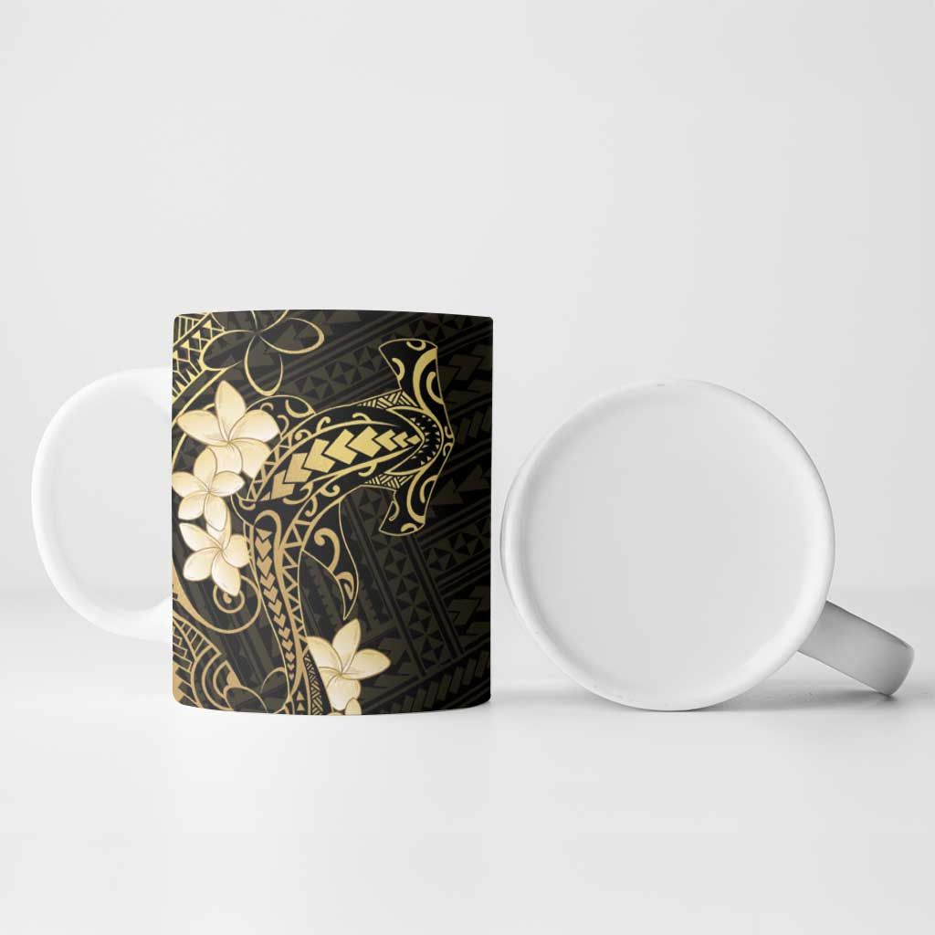 Black and Gold Hawaii Ceramic Mug Hammerhead Shark Tattoo Curve Polynesian - Polynesian Pride