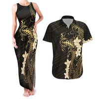 Black and Gold Hawaii Couples Matching Tank Maxi Dress and Hawaiian Shirt Hammerhead Shark Tattoo Curve Polynesian LT14 Black - Polynesian Pride