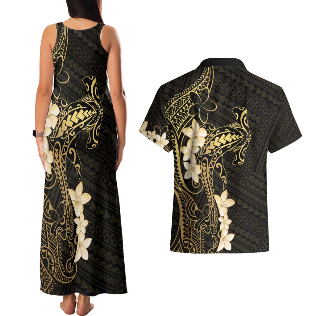 Black and Gold Hawaii Couples Matching Tank Maxi Dress and Hawaiian Shirt Hammerhead Shark Tattoo Curve Polynesian LT14 - Polynesian Pride