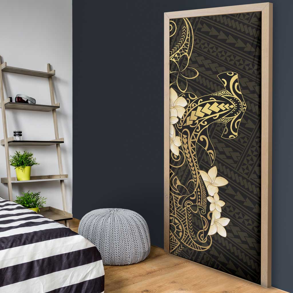 Black and Gold Hawaii Door Cover Hammerhead Shark Tattoo Curve Polynesian LT14 - Polynesian Pride