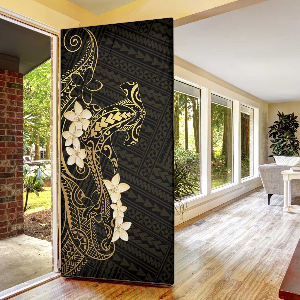 Black and Gold Hawaii Door Cover Hammerhead Shark Tattoo Curve Polynesian LT14 - Polynesian Pride