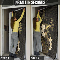 Black and Gold Hawaii Door Cover Hammerhead Shark Tattoo Curve Polynesian LT14 - Polynesian Pride