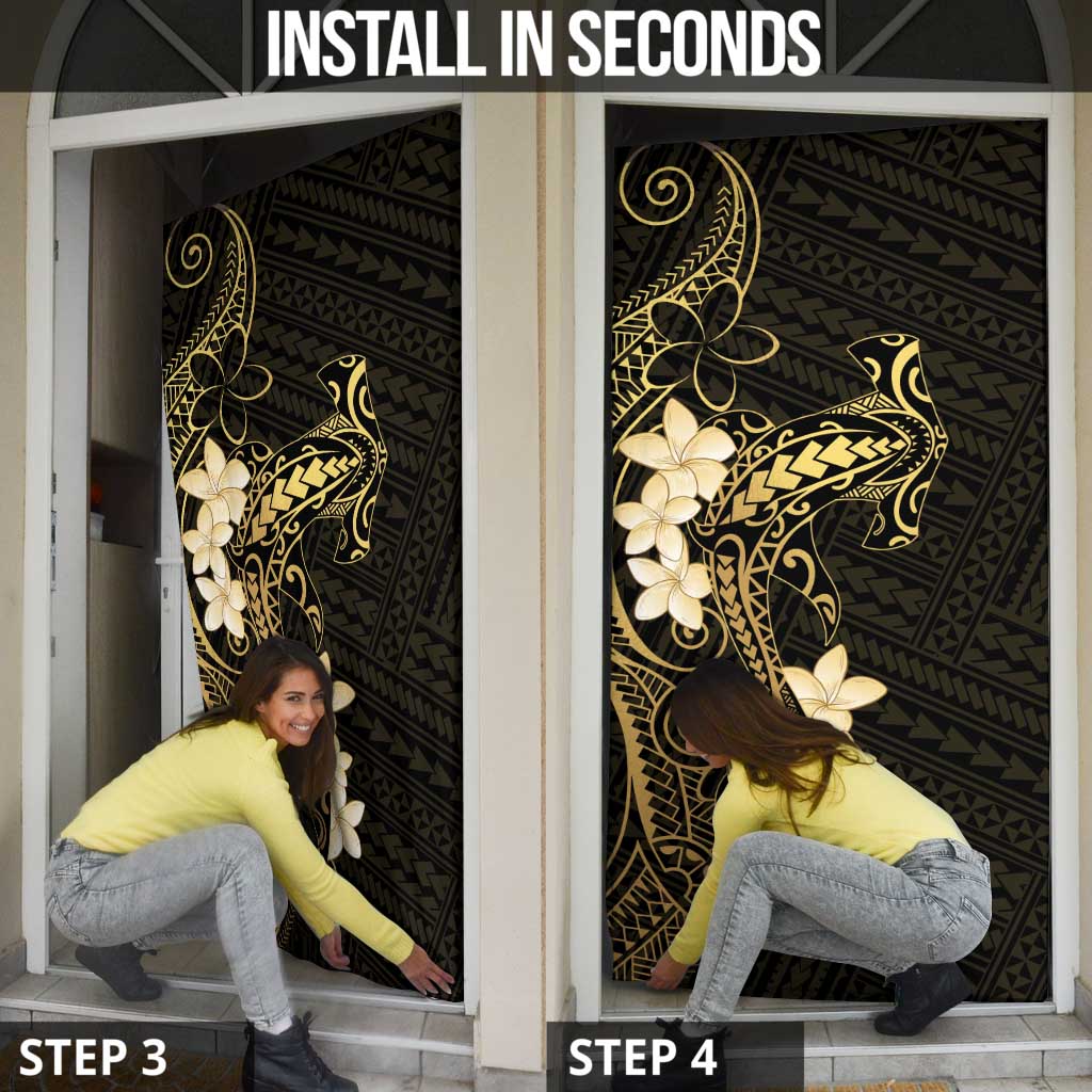 Black and Gold Hawaii Door Cover Hammerhead Shark Tattoo Curve Polynesian LT14 - Polynesian Pride