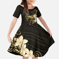 Black and Gold Hawaii Family Matching Mermaid Dress and Hawaiian Shirt Hammerhead Shark Tattoo Curve Polynesian LT14 Daughter's Dress Black - Polynesian Pride