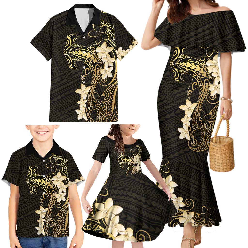 Black and Gold Hawaii Family Matching Mermaid Dress and Hawaiian Shirt Hammerhead Shark Tattoo Curve Polynesian LT14 - Polynesian Pride