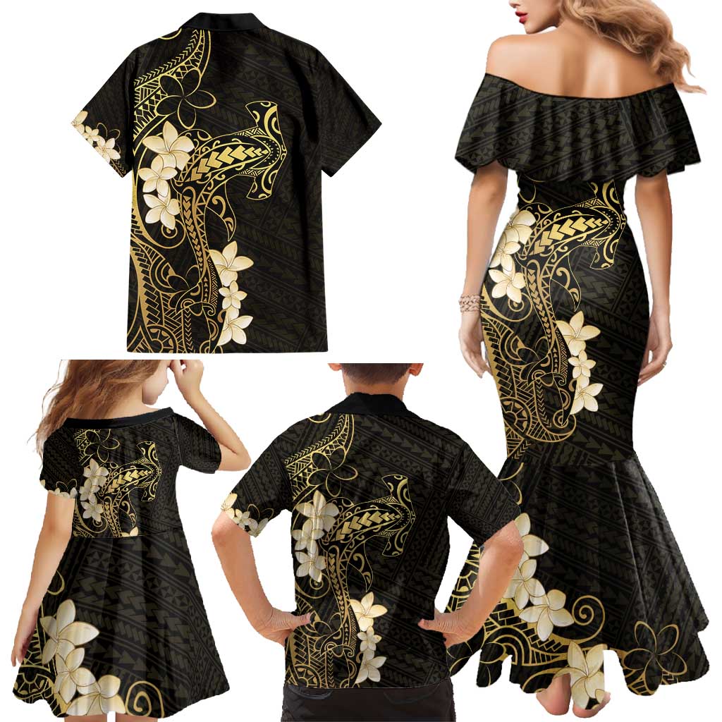 Black and Gold Hawaii Family Matching Mermaid Dress and Hawaiian Shirt Hammerhead Shark Tattoo Curve Polynesian LT14 - Polynesian Pride