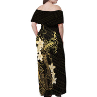 Black and Gold Hawaii Family Matching Off Shoulder Maxi Dress and Hawaiian Shirt Hammerhead Shark Tattoo Curve Polynesian LT14 - Polynesian Pride