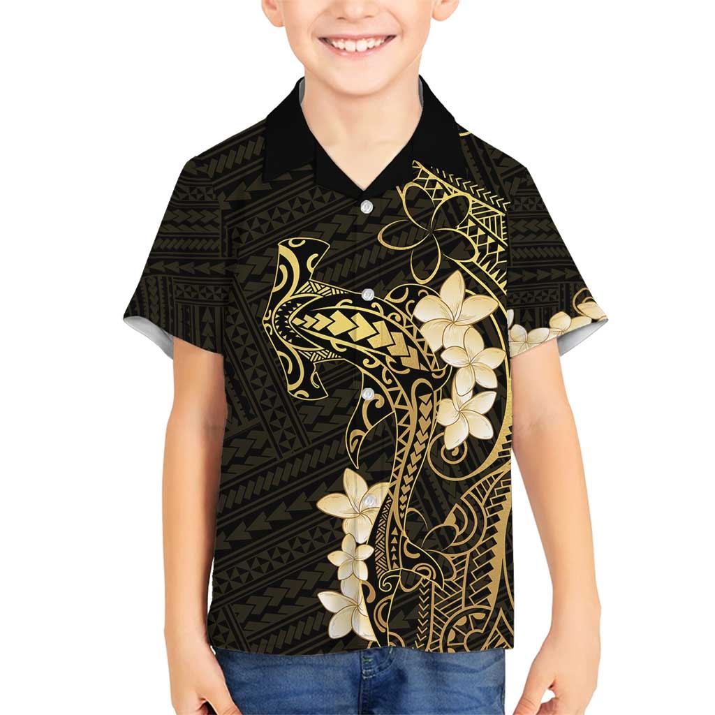 Black and Gold Hawaii Family Matching Off Shoulder Maxi Dress and Hawaiian Shirt Hammerhead Shark Tattoo Curve Polynesian LT14 Son's Shirt Black - Polynesian Pride
