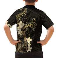 Black and Gold Hawaii Family Matching Off Shoulder Short Dress and Hawaiian Shirt Hammerhead Shark Tattoo Curve Polynesian LT14 - Polynesian Pride