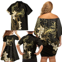 Black and Gold Hawaii Family Matching Off Shoulder Short Dress and Hawaiian Shirt Hammerhead Shark Tattoo Curve Polynesian LT14 - Polynesian Pride