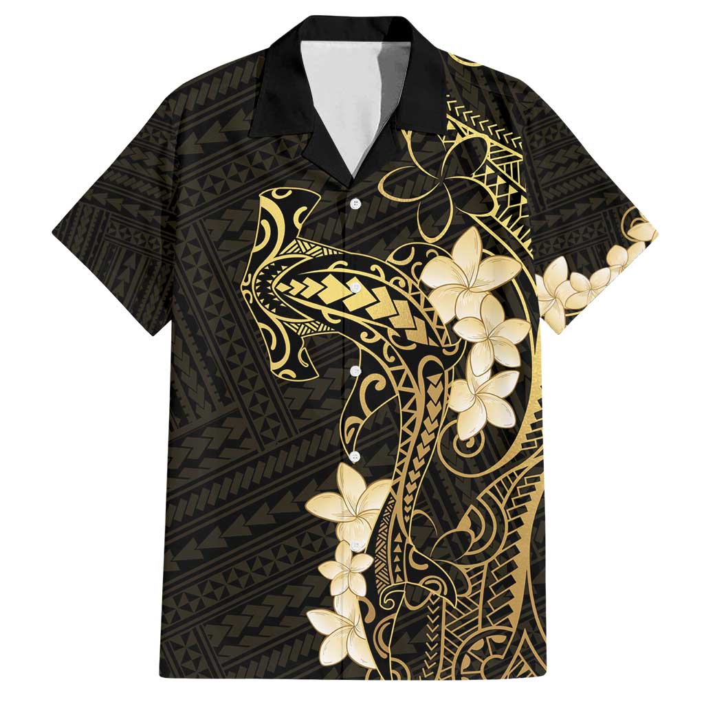 Black and Gold Hawaii Family Matching Off Shoulder Short Dress and Hawaiian Shirt Hammerhead Shark Tattoo Curve Polynesian LT14 Dad's Shirt - Short Sleeve Black - Polynesian Pride
