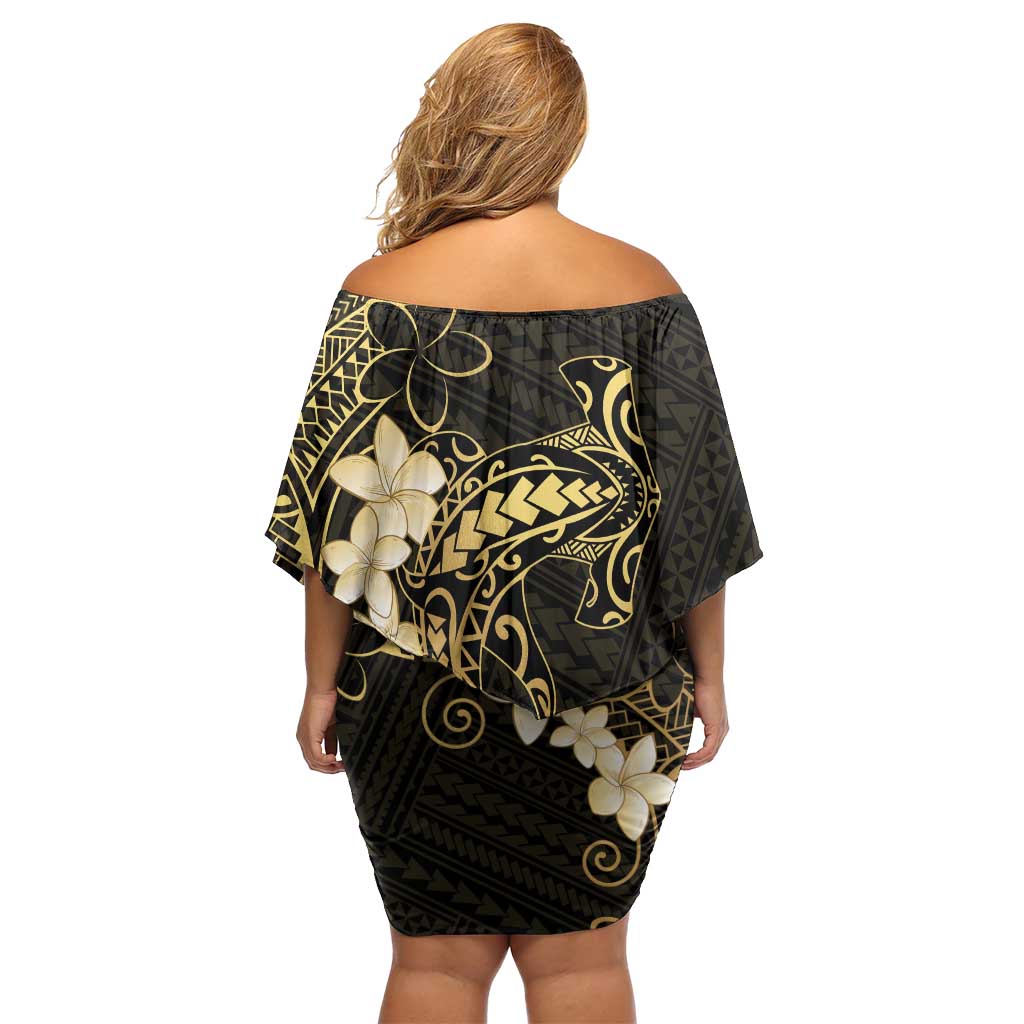 Black and Gold Hawaii Family Matching Off Shoulder Short Dress and Hawaiian Shirt Hammerhead Shark Tattoo Curve Polynesian LT14 - Polynesian Pride