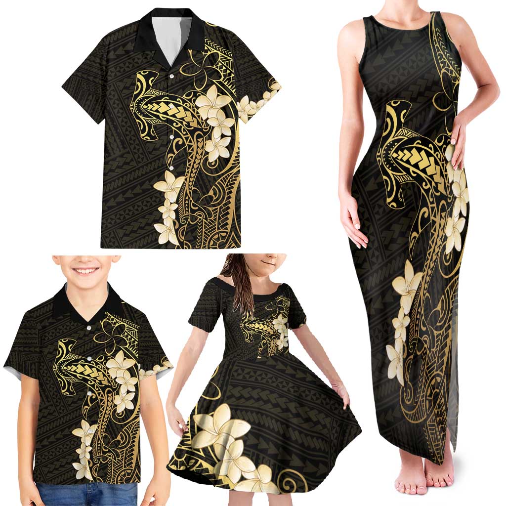Black and Gold Hawaii Family Matching Tank Maxi Dress and Hawaiian Shirt Hammerhead Shark Tattoo Curve Polynesian LT14 - Polynesian Pride