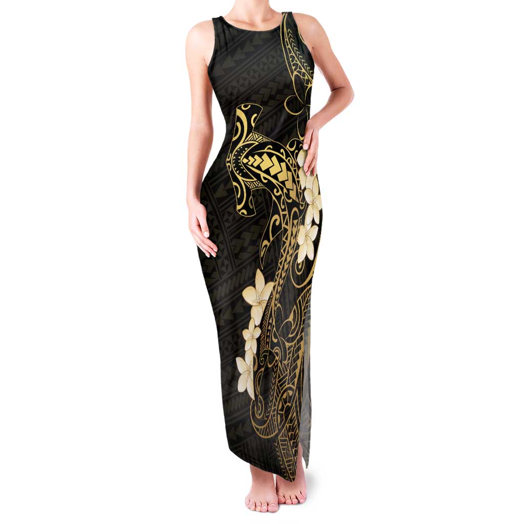 Black and Gold Hawaii Family Matching Tank Maxi Dress and Hawaiian Shirt Hammerhead Shark Tattoo Curve Polynesian LT14 Mom's Dress Black - Polynesian Pride