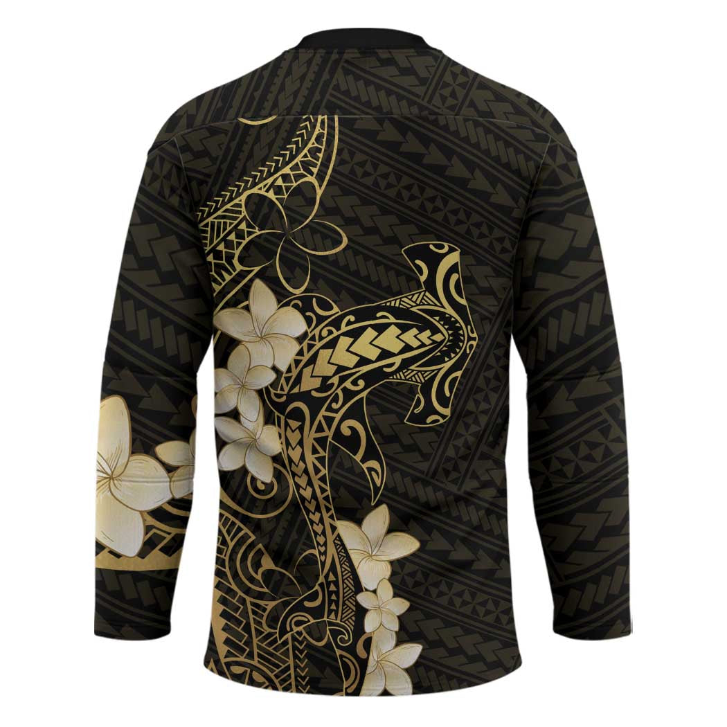 Black and Gold Hawaii Hockey Jersey Hammerhead Shark Tattoo Curve Polynesian - Polynesian Pride