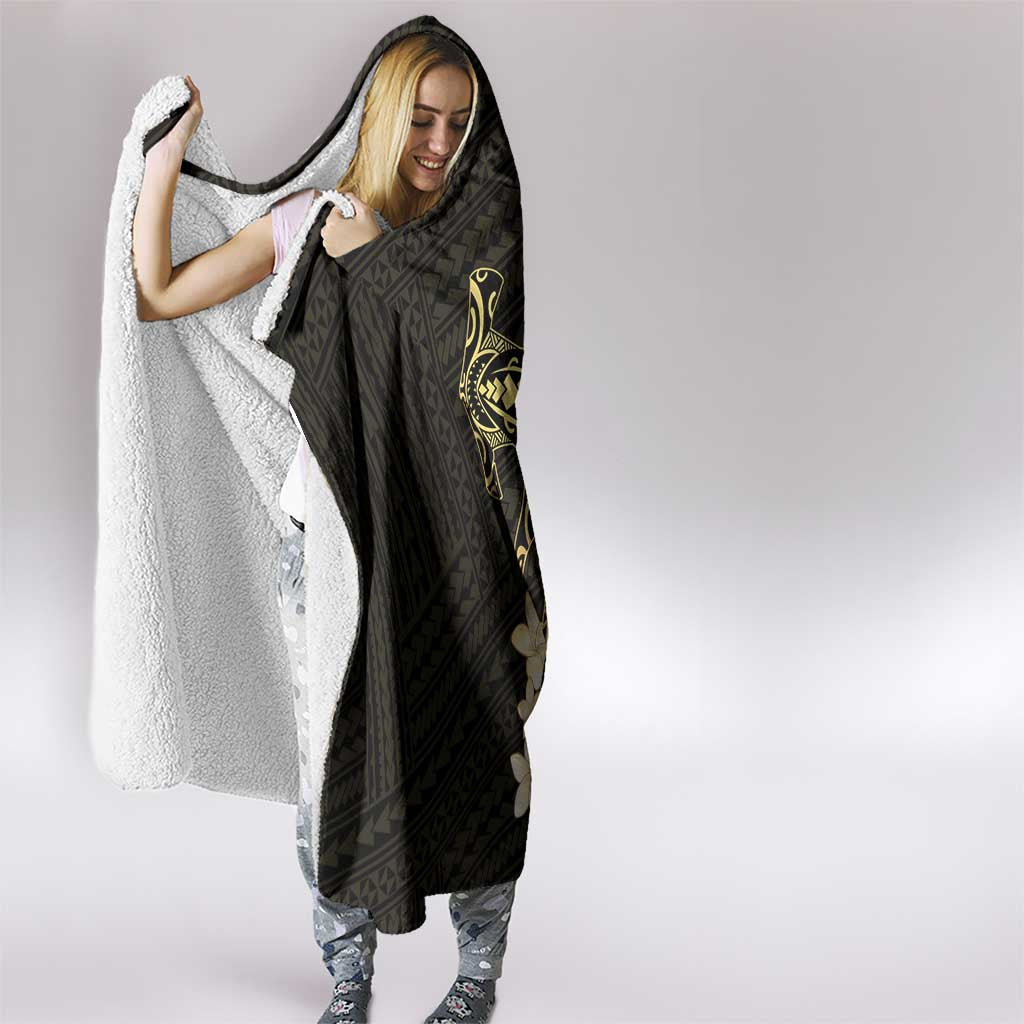 Black and Gold Hawaii Hooded Blanket Hammerhead Shark Tattoo Curve Polynesian - Polynesian Pride