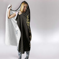 Black and Gold Hawaii Hooded Blanket Hammerhead Shark Tattoo Curve Polynesian - Polynesian Pride