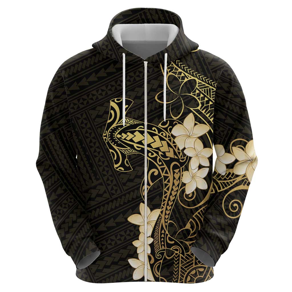 Black and Gold Hawaii Hoodie Hammerhead Shark Tattoo Curve Polynesian - Polynesian Pride
