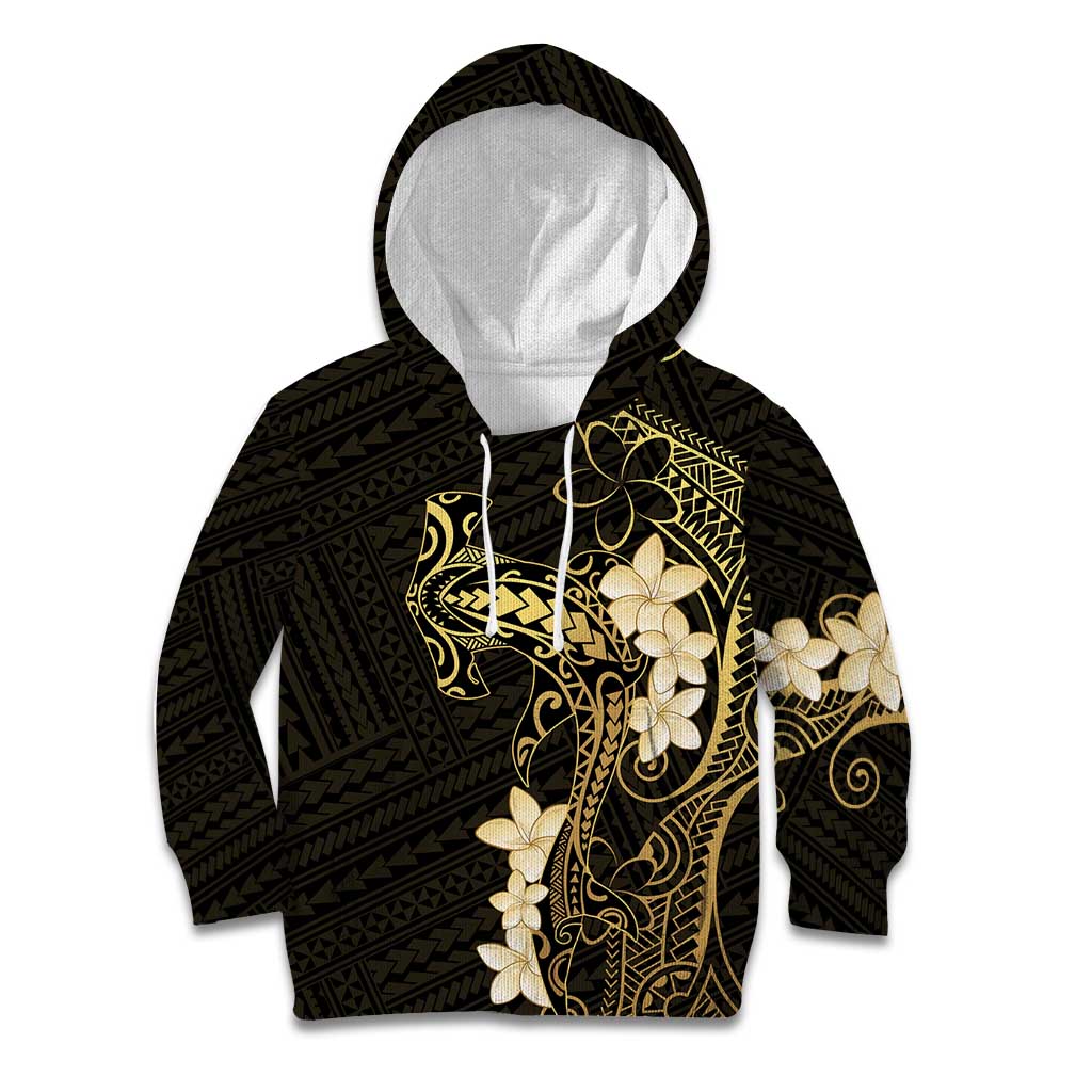 Black and Gold Hawaii Kid Hoodie Hammerhead Shark Tattoo Curve Polynesian LT14 Hoodie Black - Polynesian Pride