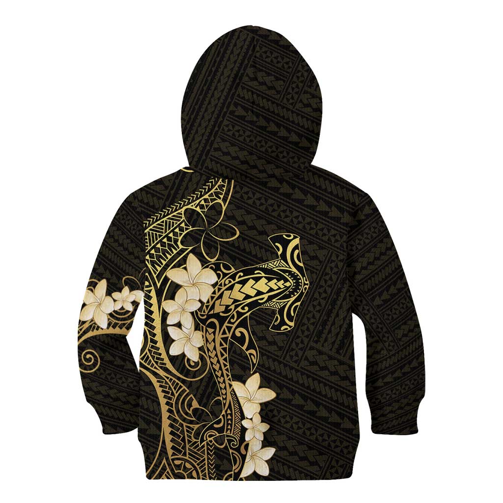 Black and Gold Hawaii Kid Hoodie Hammerhead Shark Tattoo Curve Polynesian LT14 - Polynesian Pride