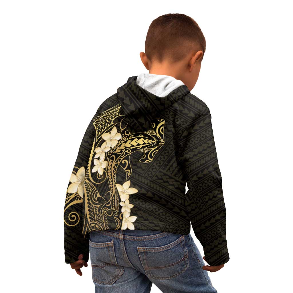 Black and Gold Hawaii Kid Hoodie Hammerhead Shark Tattoo Curve Polynesian LT14 - Polynesian Pride