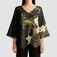 Black and Gold Hawaii Kimono Sleeve Blouse Hammerhead Shark Tattoo Curve Polynesian LT14 - Polynesian Pride