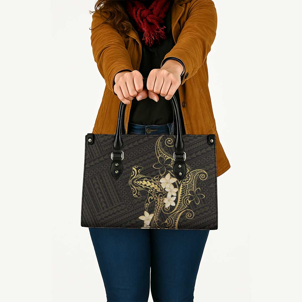 Black and Gold Hawaii Leather Bag Hammerhead Shark Tattoo Curve Polynesian - Polynesian Pride