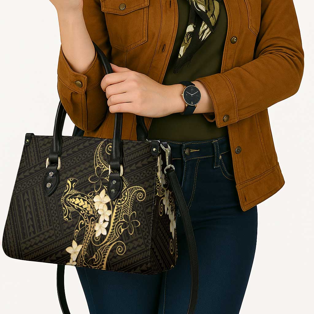 Black and Gold Hawaii Leather Bag Hammerhead Shark Tattoo Curve Polynesian - Polynesian Pride