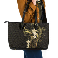 Black and Gold Hawaii Leather Tote Bag Hammerhead Shark Tattoo Curve Polynesian - Polynesian Pride