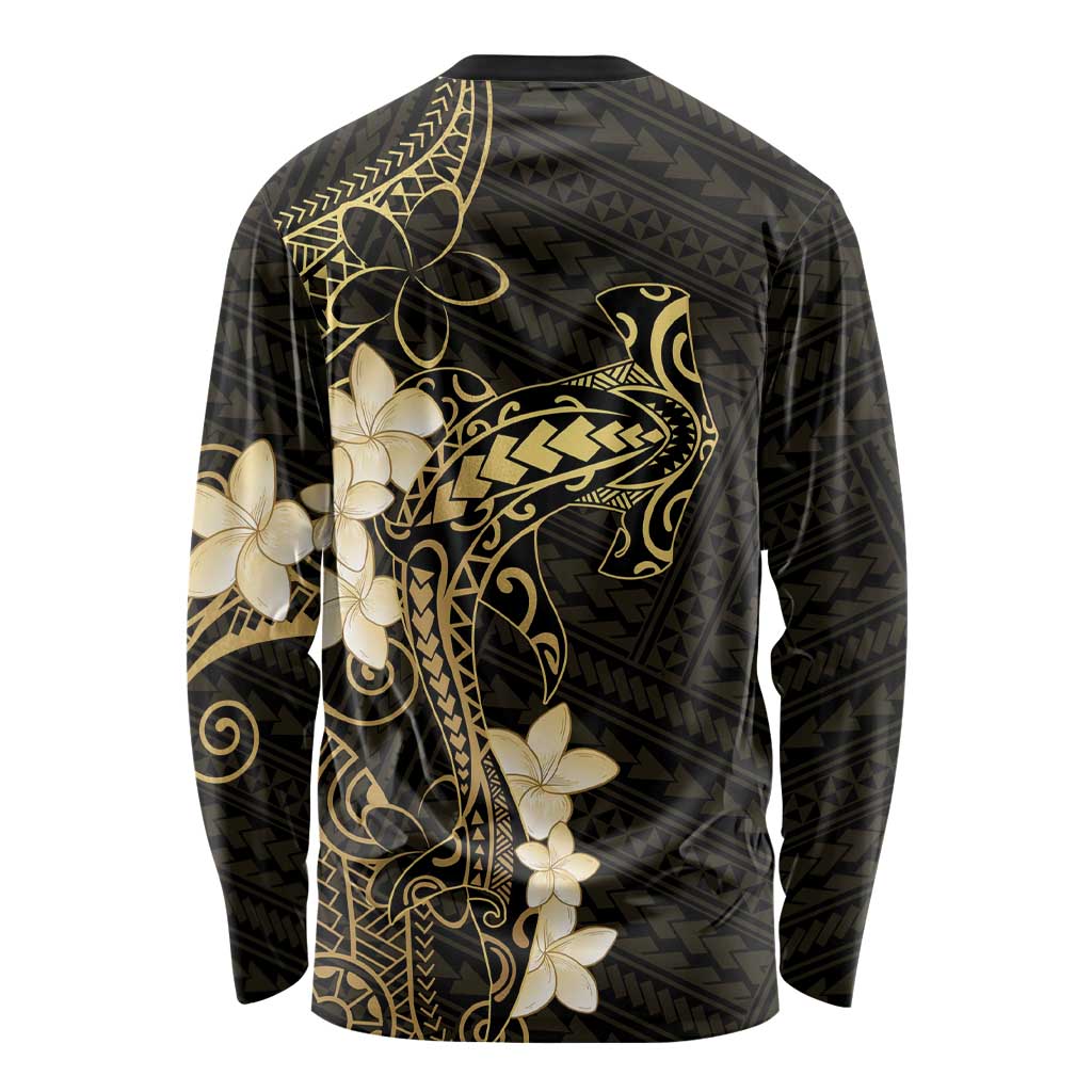 Black and Gold Hawaii Long Sleeve Shirt Hammerhead Shark Tattoo Curve Polynesian LT14 - Polynesian Pride
