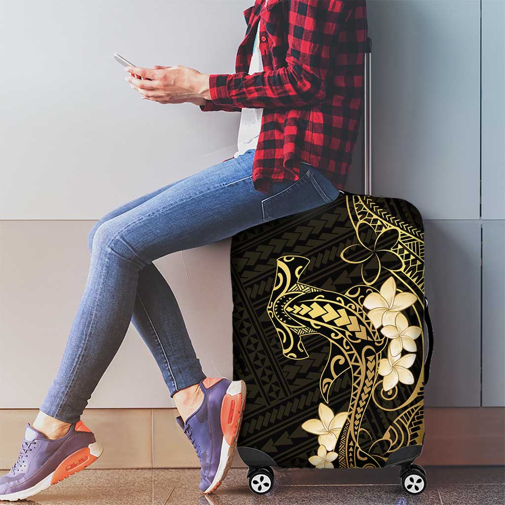 Black and Gold Hawaii Luggage Cover Hammerhead Shark Tattoo Curve Polynesian - Polynesian Pride