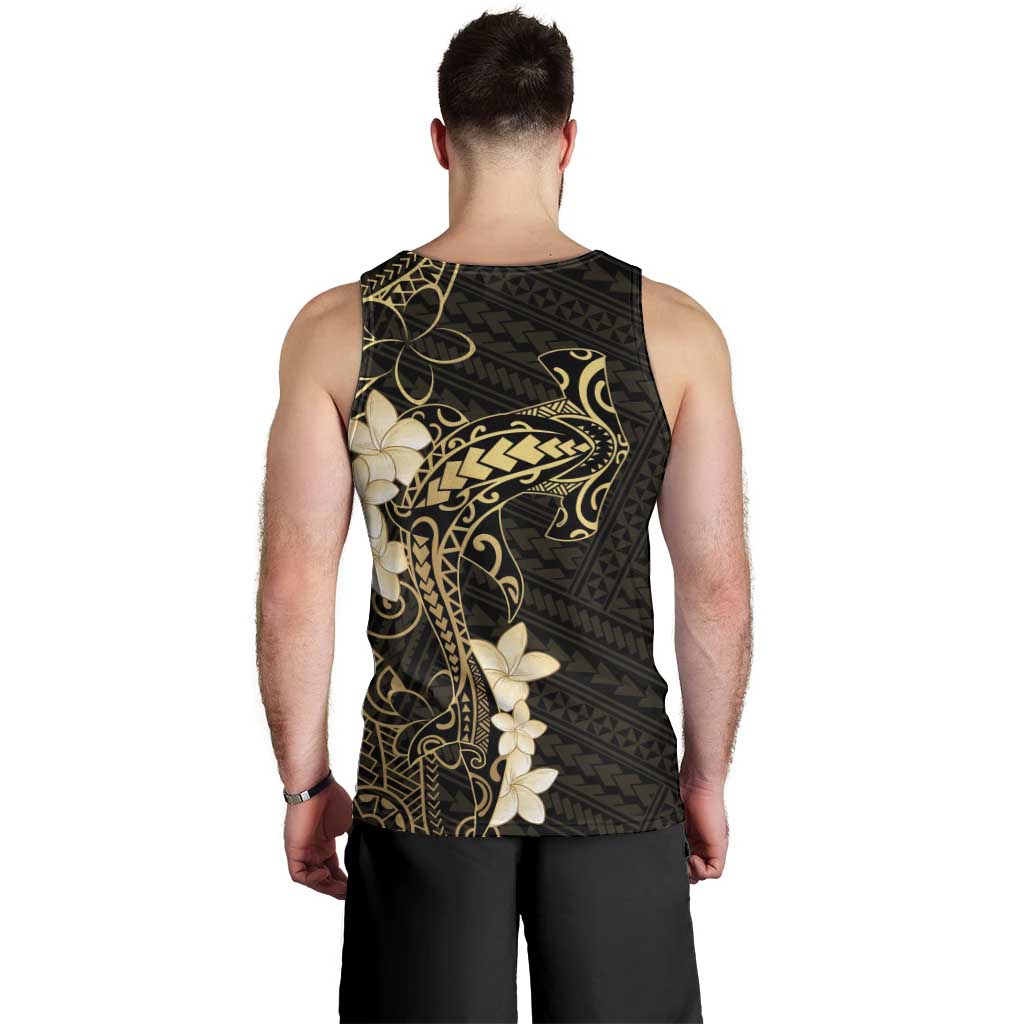 Black and Gold Hawaii Men Tank Top Hammerhead Shark Tattoo Curve Polynesian - Polynesian Pride