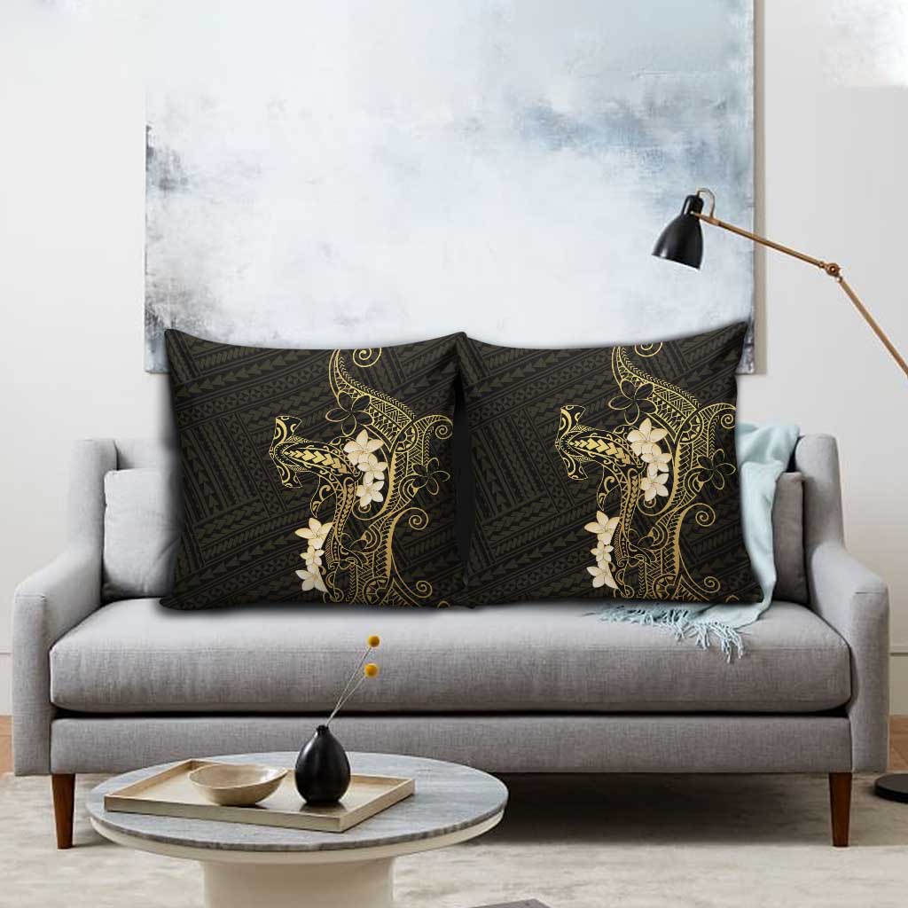 Black and Gold Hawaii Pillow Cover Hammerhead Shark Tattoo Curve Polynesian - Polynesian Pride