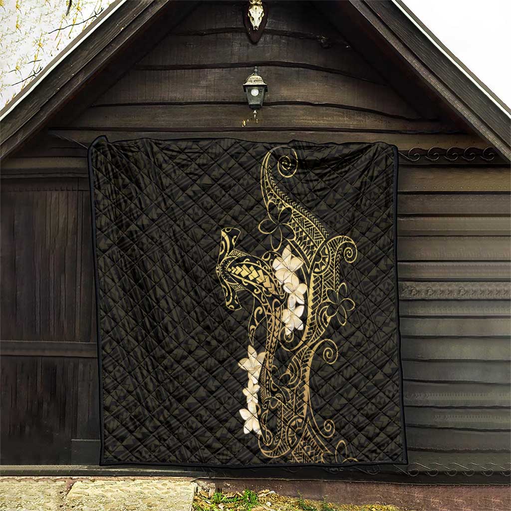 Black and Gold Hawaii Quilt Hammerhead Shark Tattoo Curve Polynesian - Polynesian Pride