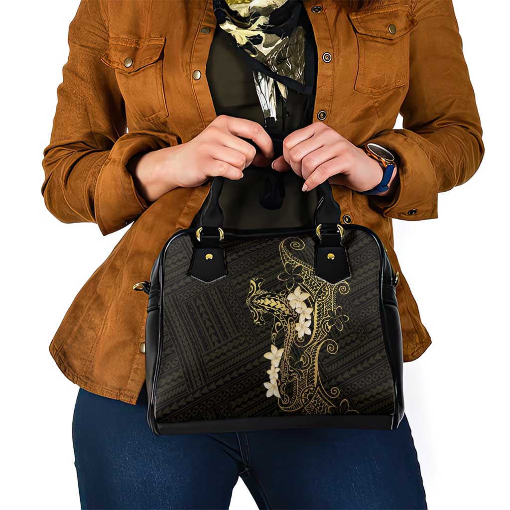 Black and Gold Hawaii Shoulder Handbag Hammerhead Shark Tattoo Curve Polynesian - Polynesian Pride