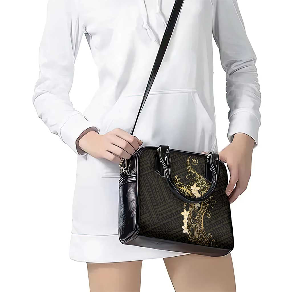 Black and Gold Hawaii Shoulder Handbag Hammerhead Shark Tattoo Curve Polynesian - Polynesian Pride