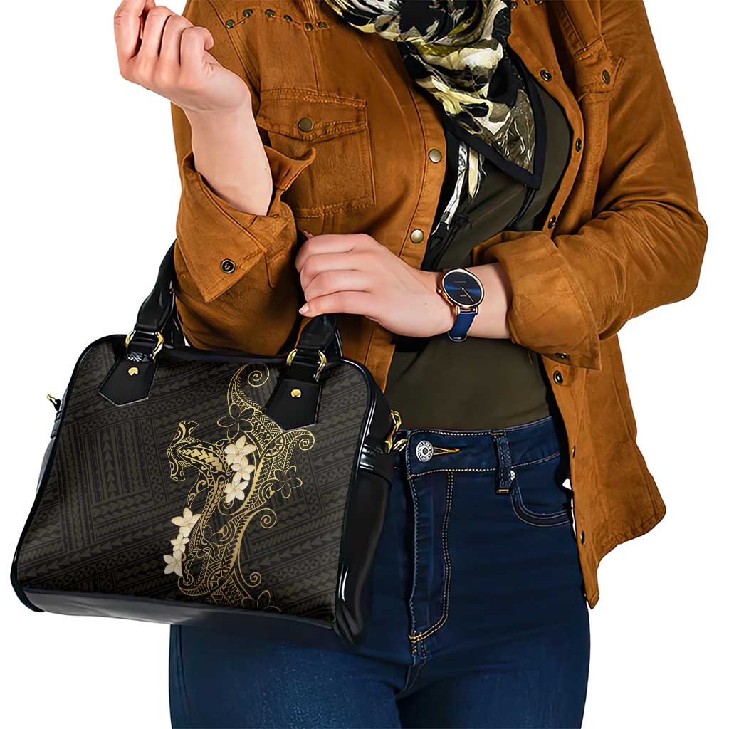 Black and Gold Hawaii Shoulder Handbag Hammerhead Shark Tattoo Curve Polynesian - Polynesian Pride
