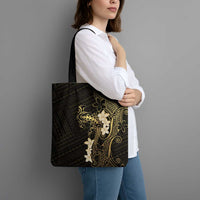 Black and Gold Hawaii Tote Bag Hammerhead Shark Tattoo Curve Polynesian - Polynesian Pride