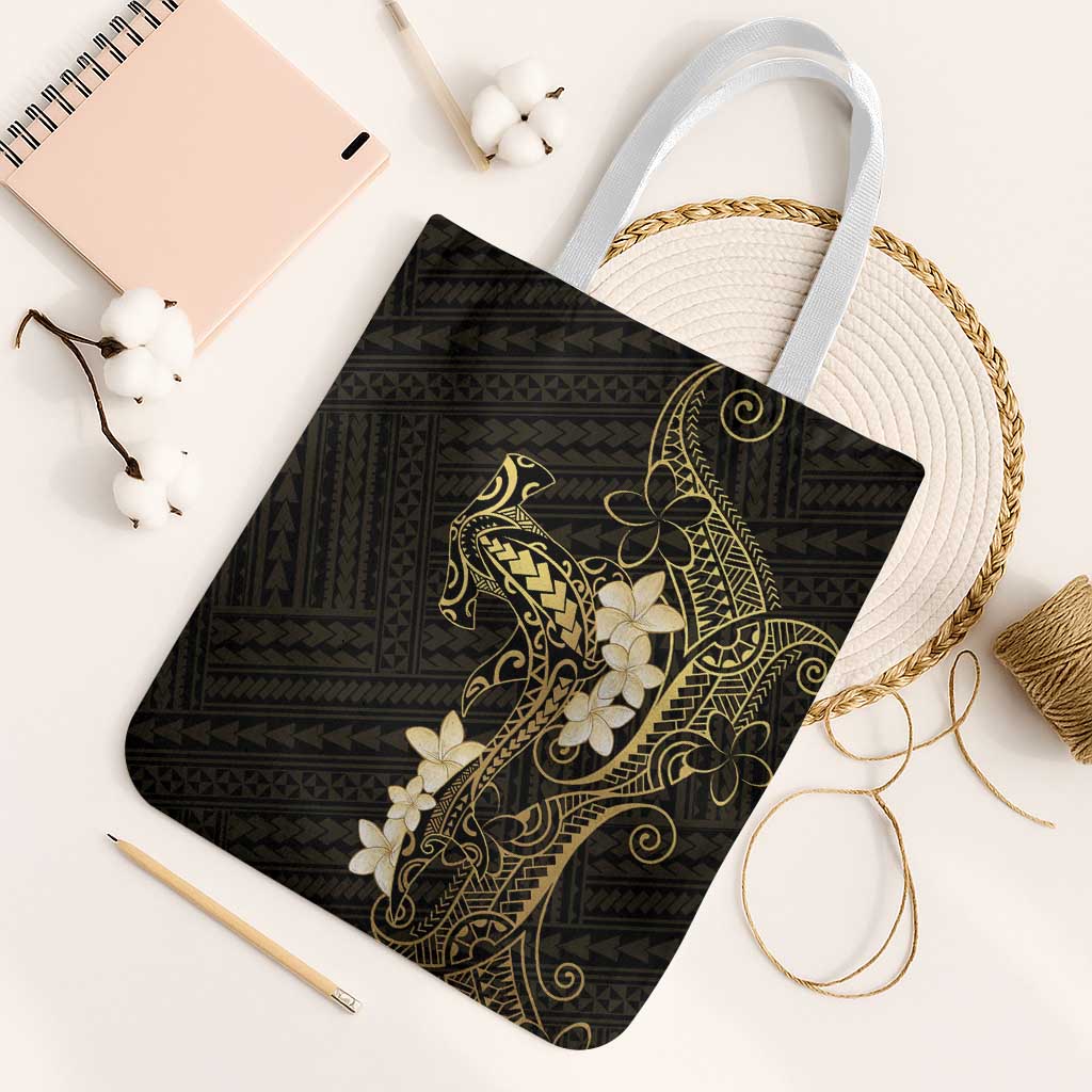 Black and Gold Hawaii Tote Bag Hammerhead Shark Tattoo Curve Polynesian - Polynesian Pride