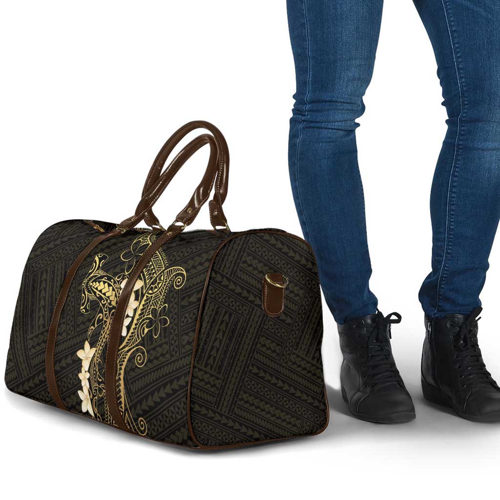 Black and Gold Hawaii Travel Bag Hammerhead Shark Tattoo Curve Polynesian - Polynesian Pride