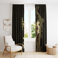 Black and Gold Hawaii Window Curtain Hammerhead Shark Tattoo Curve Polynesian - Polynesian Pride