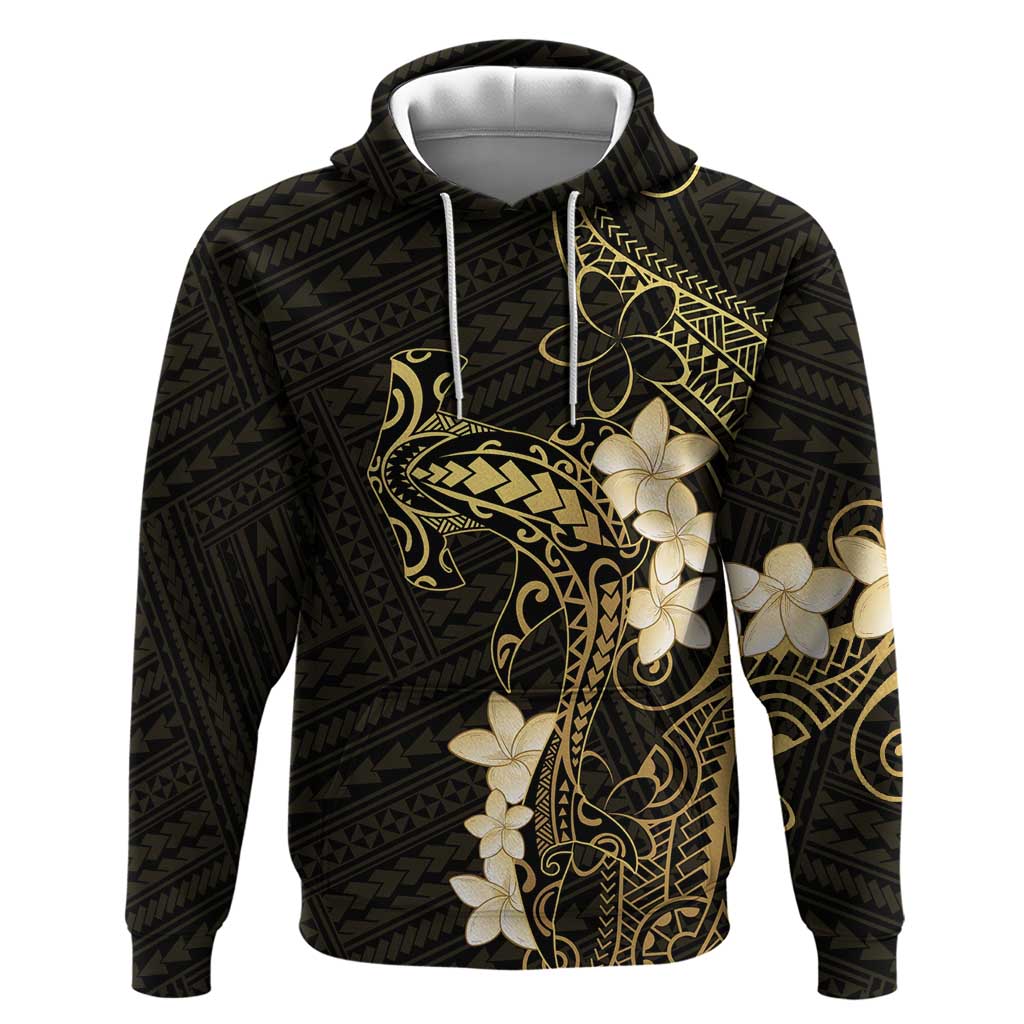 Black and Gold Hawaii Zip Hoodie Hammerhead Shark Tattoo Curve Polynesian LT14 Pullover Hoodie Black - Polynesian Pride
