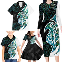 Proud Aotearoa Family Matching Long Sleeve Bodycon Dress and Hawaiian Shirt Maori Silver Fern Mix Paua Shell Pattern LT14 - Polynesian Pride