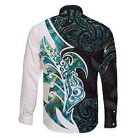 Proud Aotearoa Family Matching Long Sleeve Bodycon Dress and Hawaiian Shirt Maori Silver Fern Mix Paua Shell Pattern LT14 - Polynesian Pride