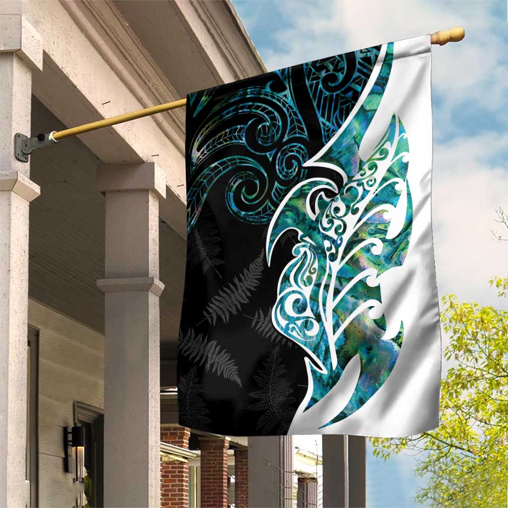 Proud Aotearoa Garden Flag Maori Silver Fern Mix Paua Shell Pattern LT14 House Flag Black - Polynesian Pride