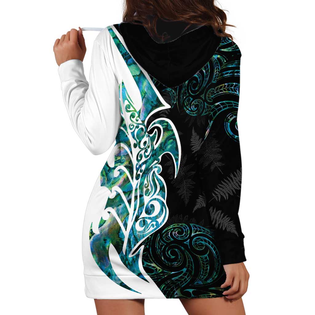 Proud Aotearoa Hoodie Dress Maori Silver Fern Mix Paua Shell Pattern LT14 - Polynesian Pride
