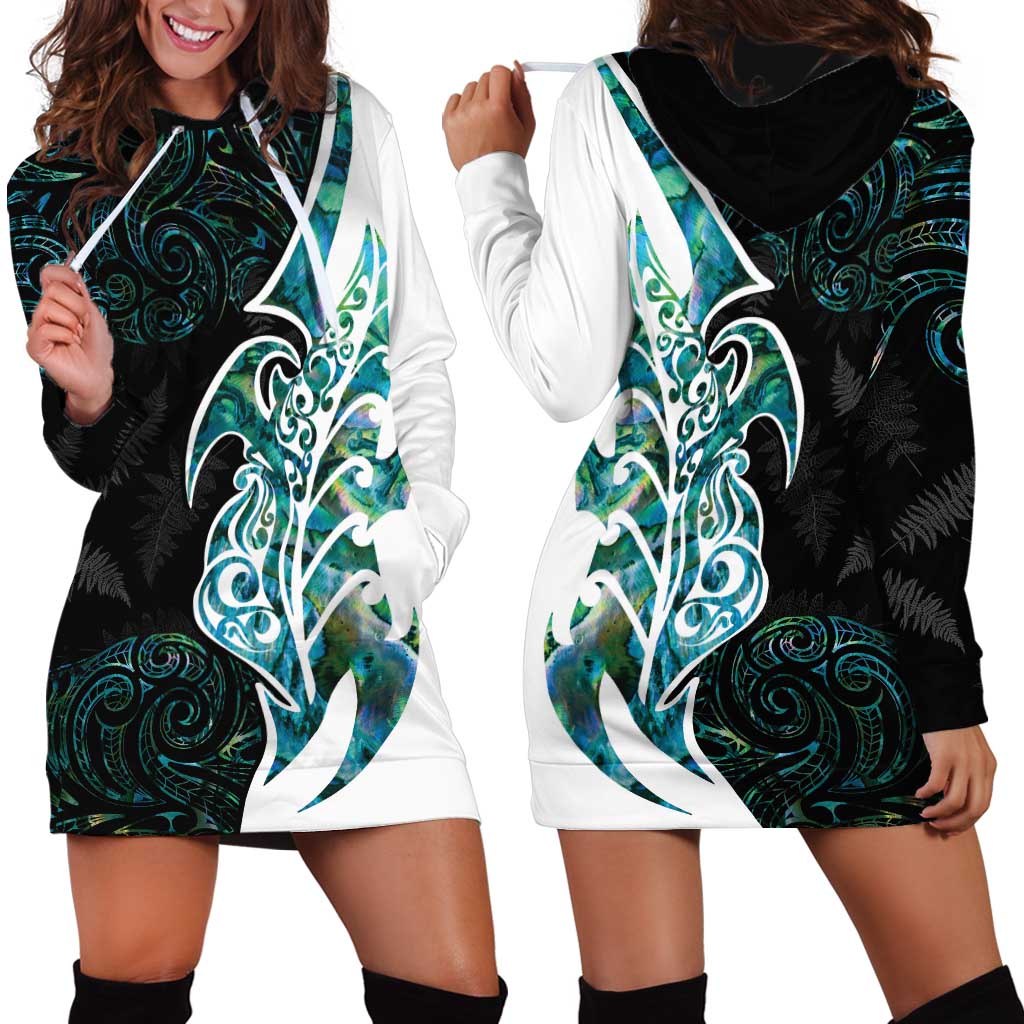 Proud Aotearoa Hoodie Dress Maori Silver Fern Mix Paua Shell Pattern LT14 - Polynesian Pride